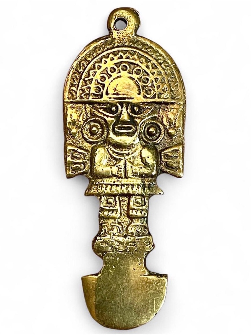 Vintage 1960s Peruvian Tumi Knife Brass Pendant Necklace Inca Andean Folk Art